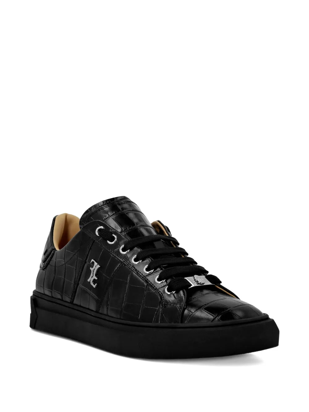 Billionaire Crocodile-Effect Leather Sneakers